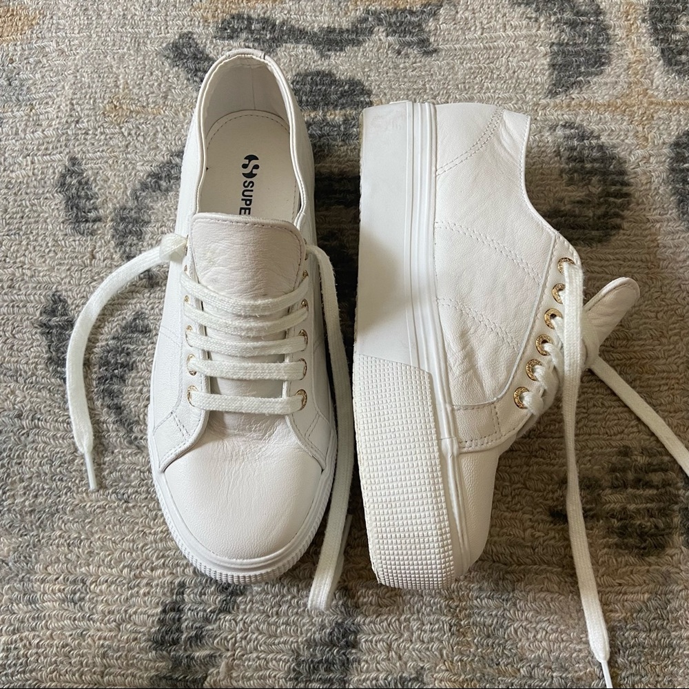 Superga | White Leather Platform Sneakers | Size 8